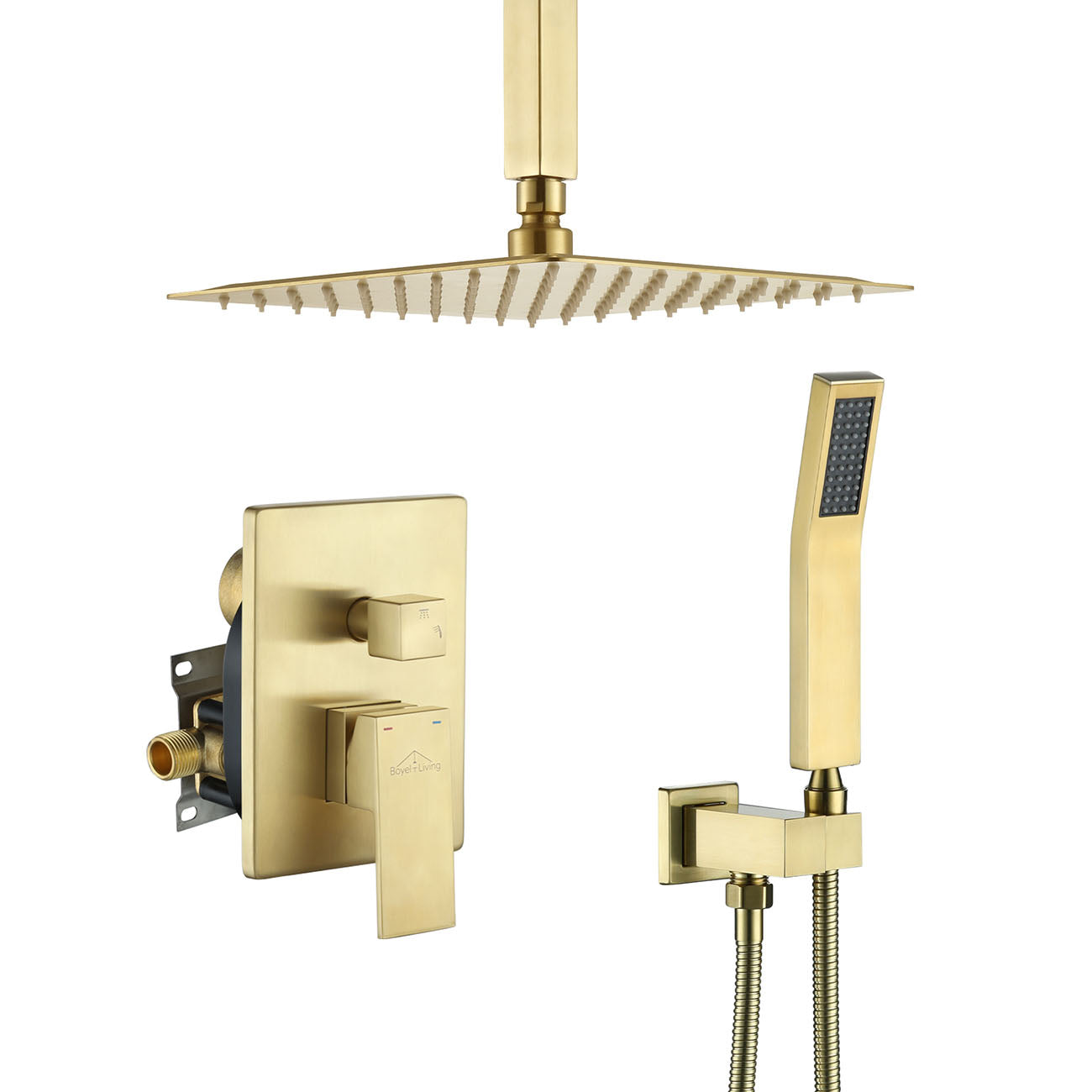 Boyel Living 10 in. Ceiling Mount Dual Shower Heads, Shower System with Handheld Shower in Brushed Gold