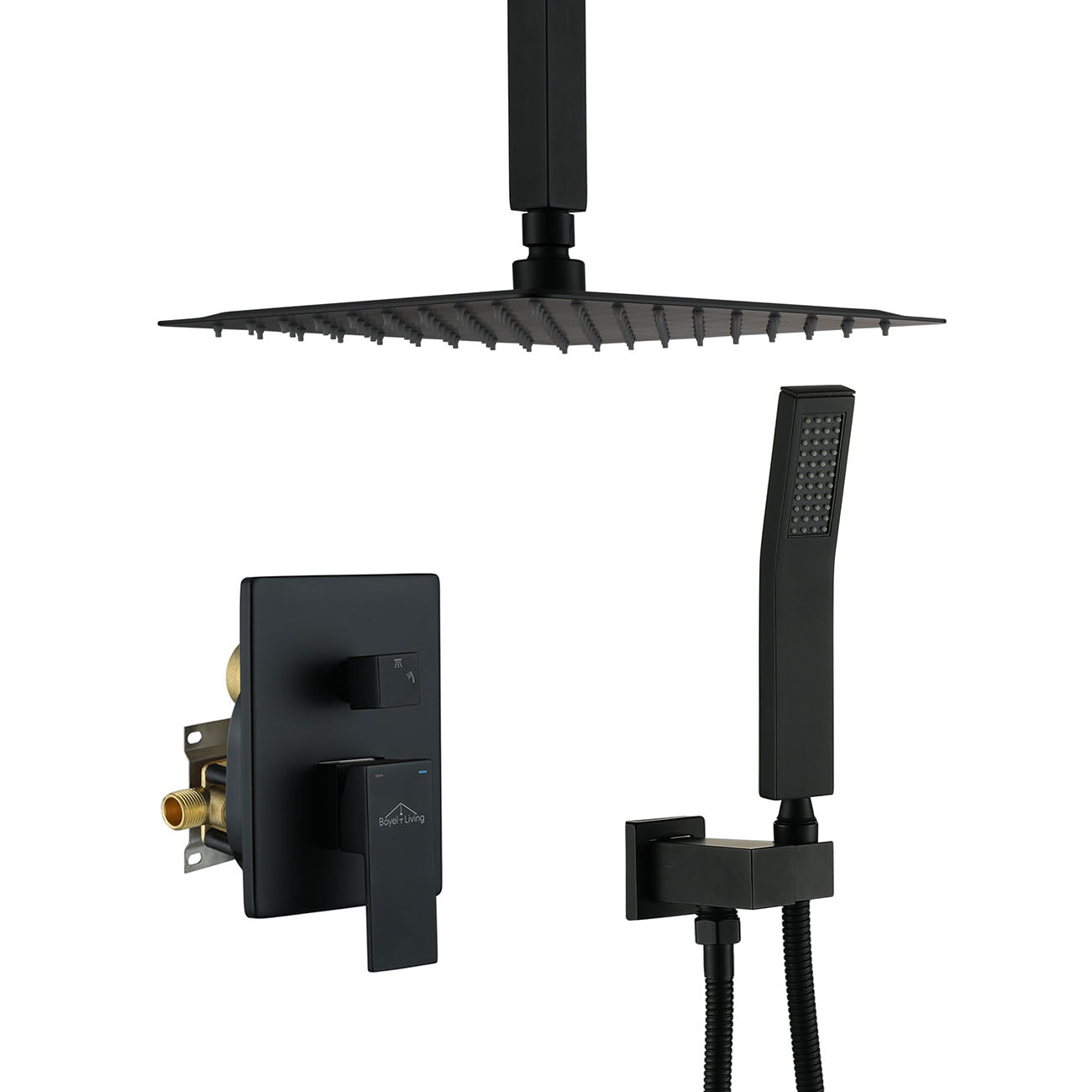 Boyel Living 2.5 GPM 10 in. Ceiling Mount Dual Shower Heads, Shower System with Handheld Shower in Matte Black