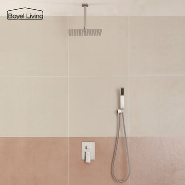 Boyel Living Shower System with 12 in. Ceiling Mounted Square Rainfall Shower head and Handheld Shower Head, Brushed Nickel