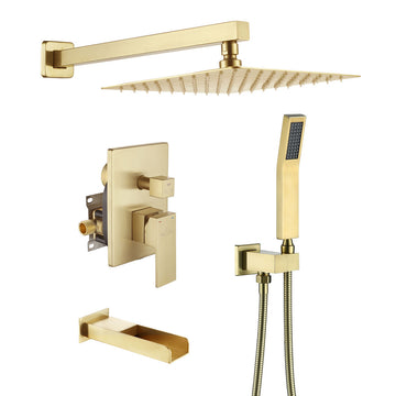 Boyel Living Single Handle Wall Mount 10 in. Shower System with Tub Spout and Handheld Shower in Brushed Gold