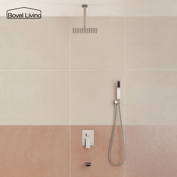 Boyel Living 10 in. Ceiling Mounted Rain Shower Head, Shower System with Tub Faucet and Handheld in Brushed Nickel