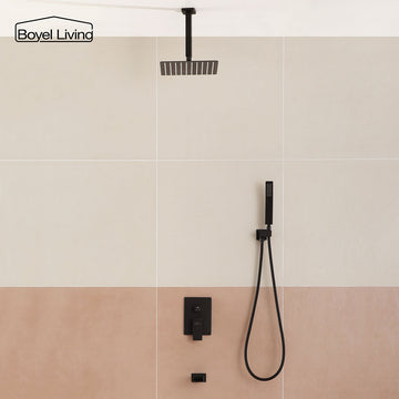 Boyel Living 10 in. Ceiling Mounted Rain Shower System with Tub Spout and Handheld Shower in Matte Black