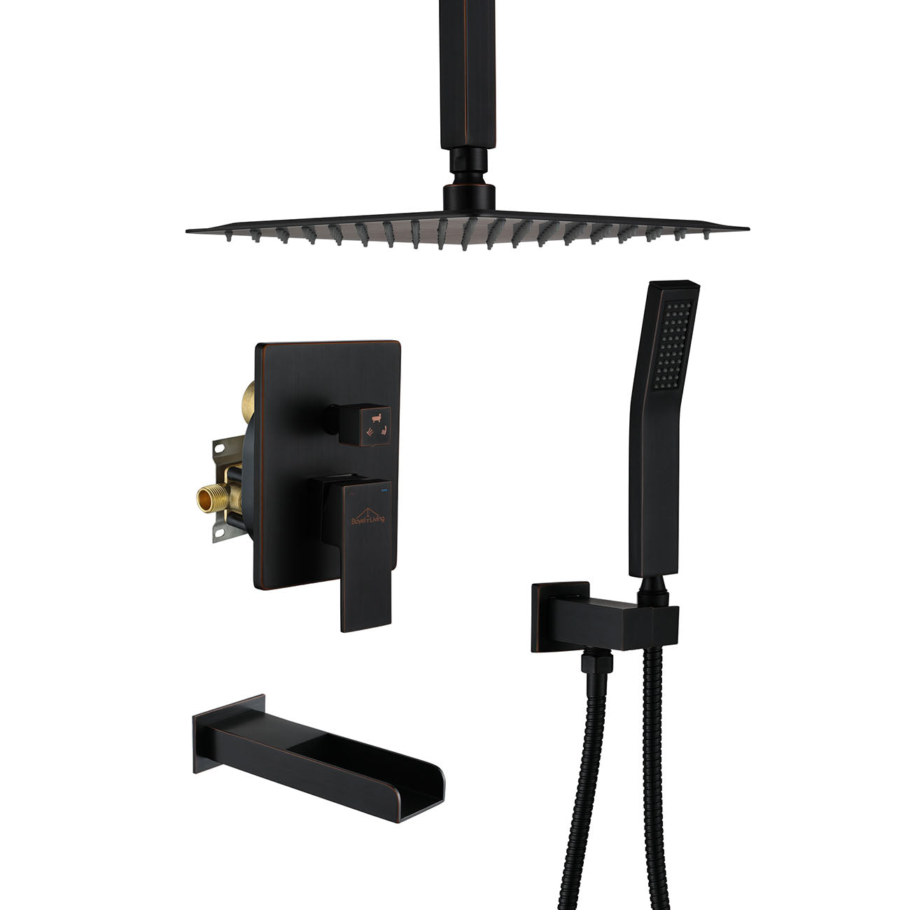 Boyel Living 10 Inch Ceiling Mount Shower System with Bathtub Faucet in Oil Rubbed Bronze