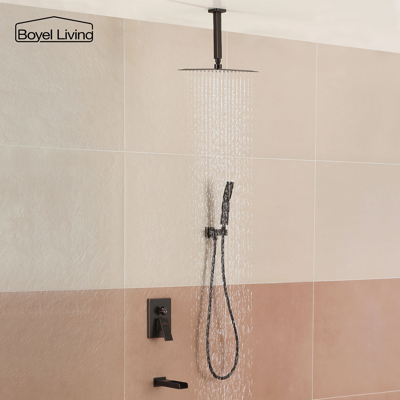 Ceiling Mount Shower System with Bathtub Faucet in Oil Rubbed Bronze