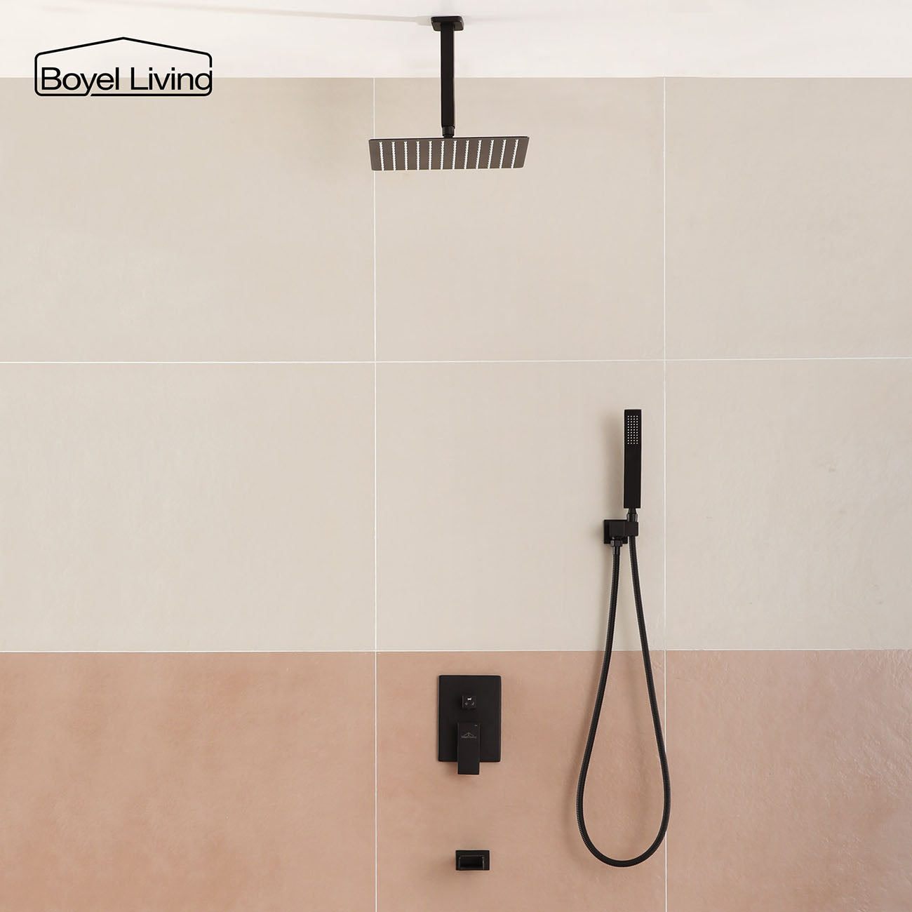 Ceiling Mounted Rain Shower System with Tub Faucet