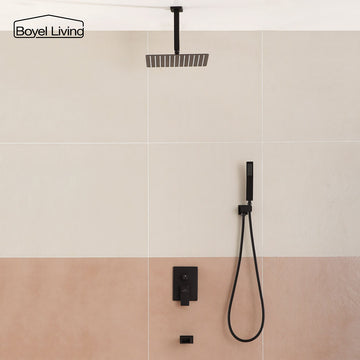 Boyel Living 12 in. Ceiling Mounted Rain Shower System with Tub Faucet in Matte Black