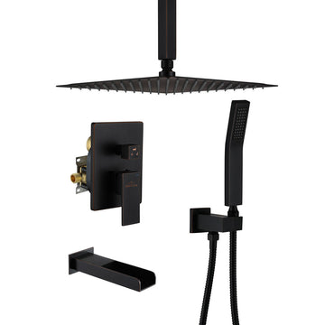 Boyel Living Shower System with 12 In. Ceiling Mount Rain Shower Head, Handheld and Tub Spout in Oil Rubbed Bronze