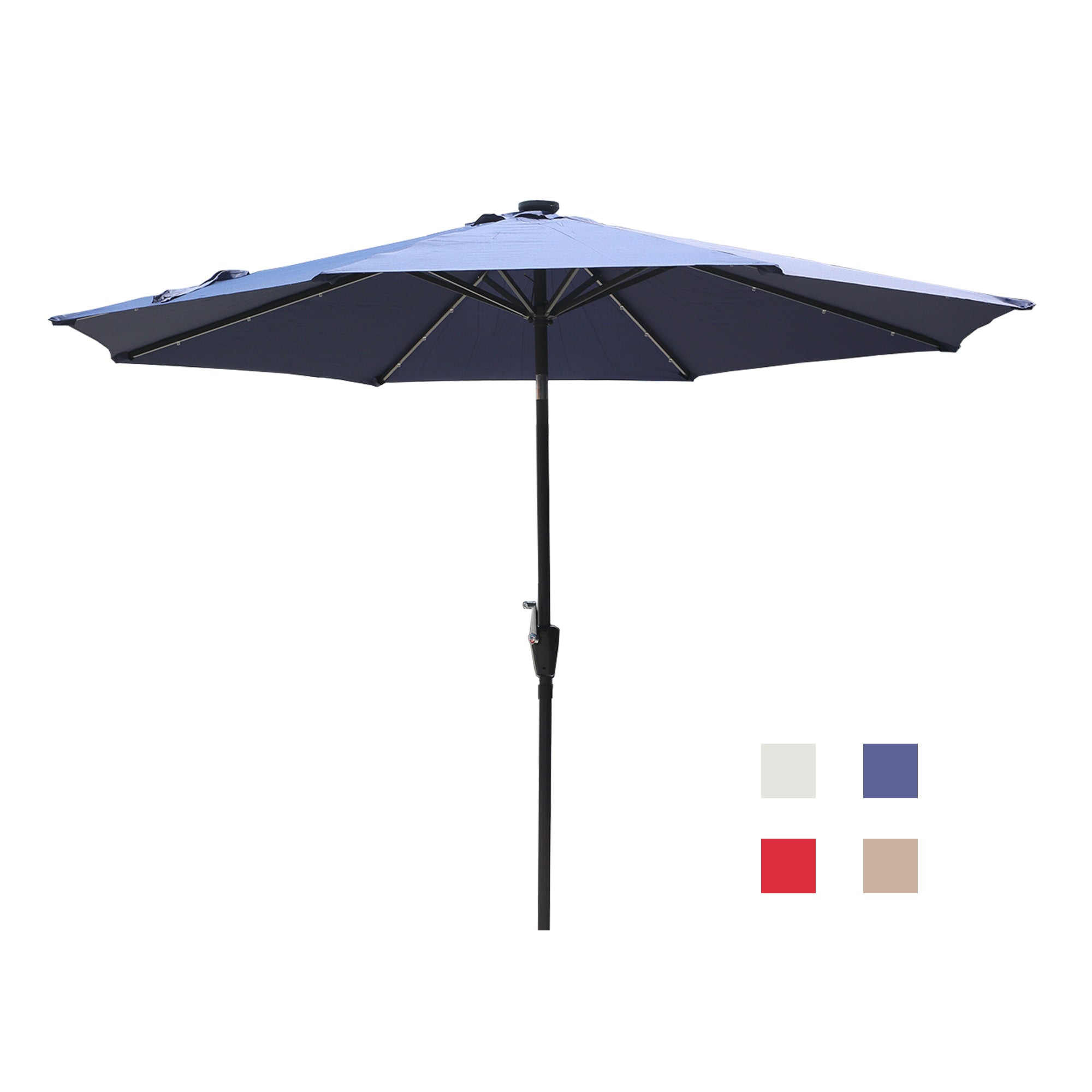 10-ft Patio Umbrella with LED Lights, Navy Blue/Beige/Red/Tan