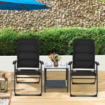 2 Pieces Outdoor Folding Patio Chairs with Adjustable Backrest for Bistro and Backyard