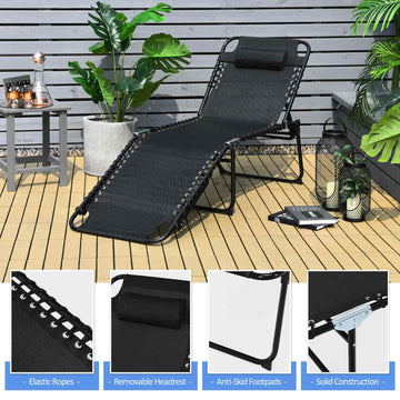 Foldable Recline Lounge Chair with Adjustable Backrest and Footrest