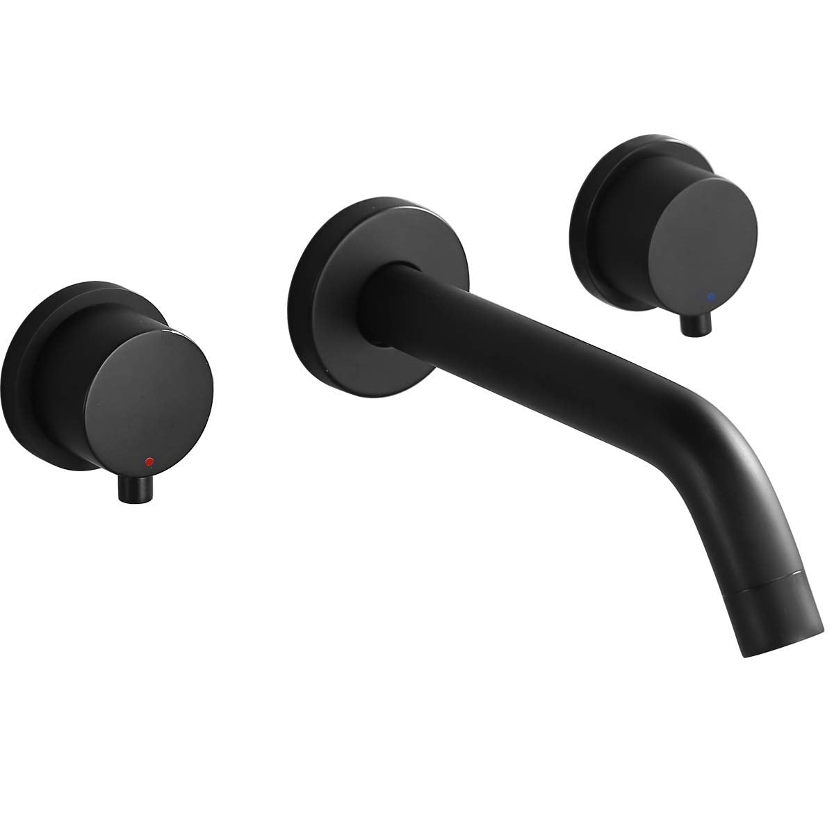 2-Handle Wall Mount Bathroom Faucet Basin Mixer Taps with Rough-in Valve in Black