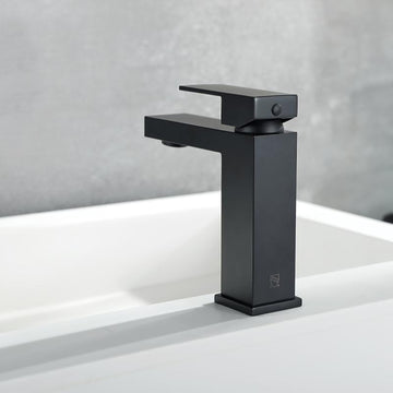 Black Single Hole Single Handle Bathroom Faucet with Deck Plate and Water Supply Hoses