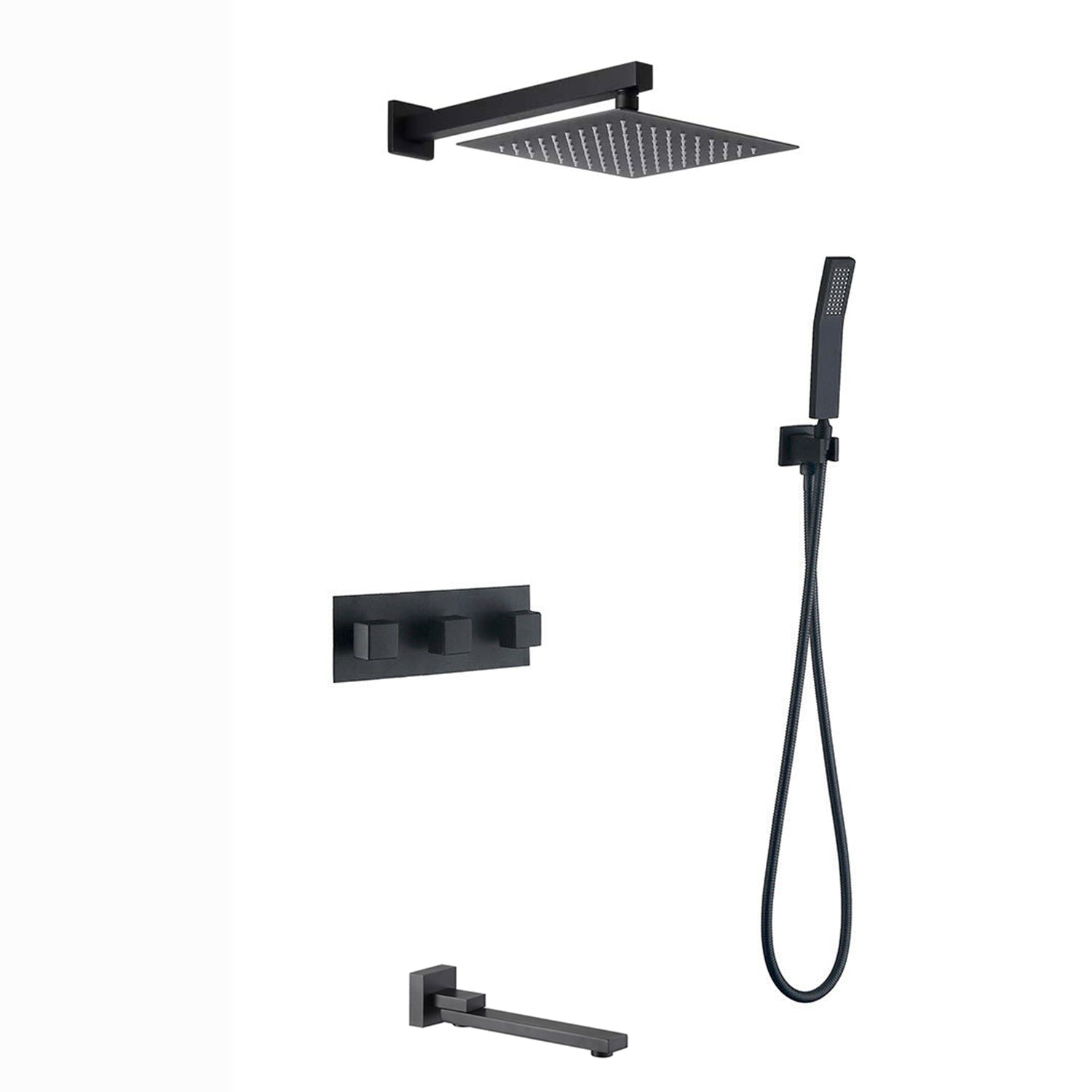 10 in. Wall Mounted Shower Head System with Handheld and Tub Spout Shower System in Matte Black
