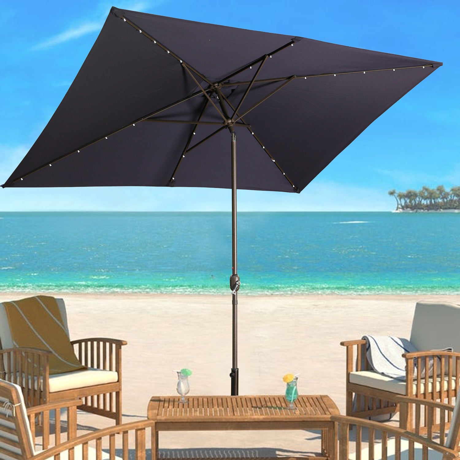 10' x 6'5 Rectangular Lighted Market Umbrella