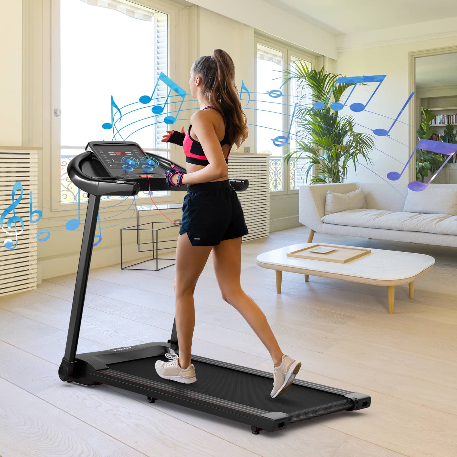 2.25HP Electric Folding Treadmill with HD LED Display and APP Control Speaker