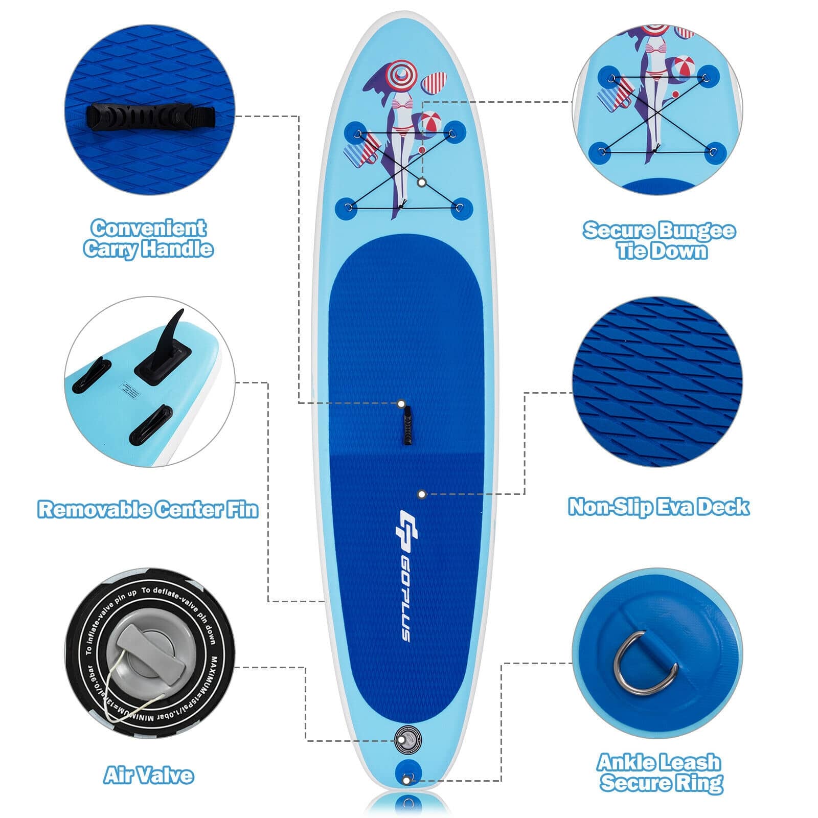 10 Feet Inflatable Stand Up Paddle Board with Adjustable Paddle Pump