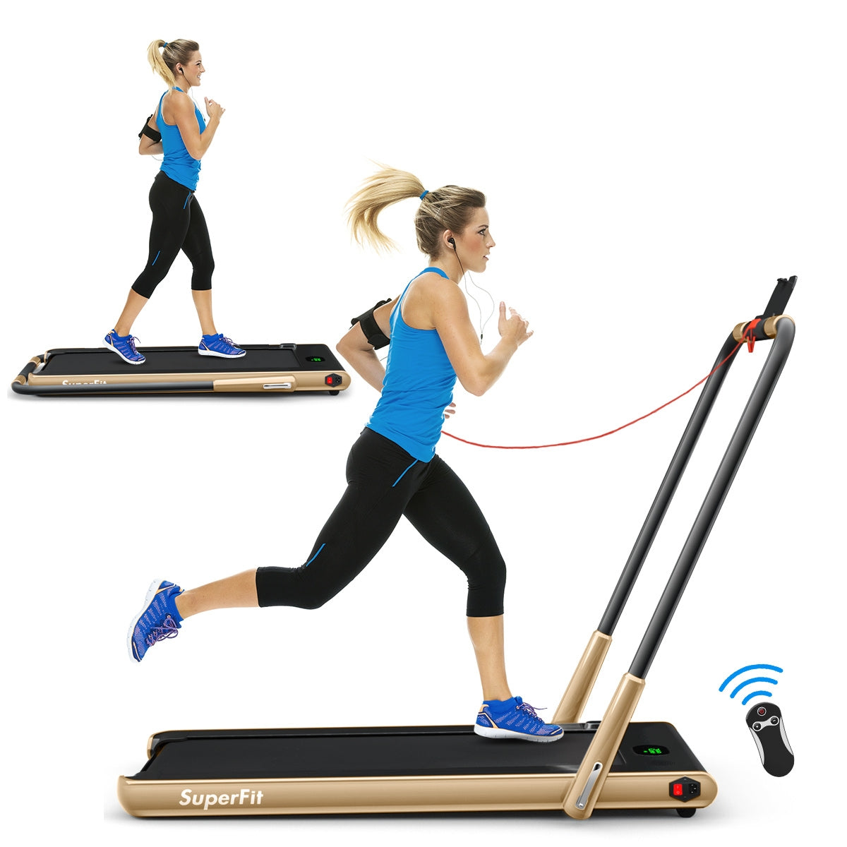 2-in-1 Folding Treadmill with Remote Control and LED Display