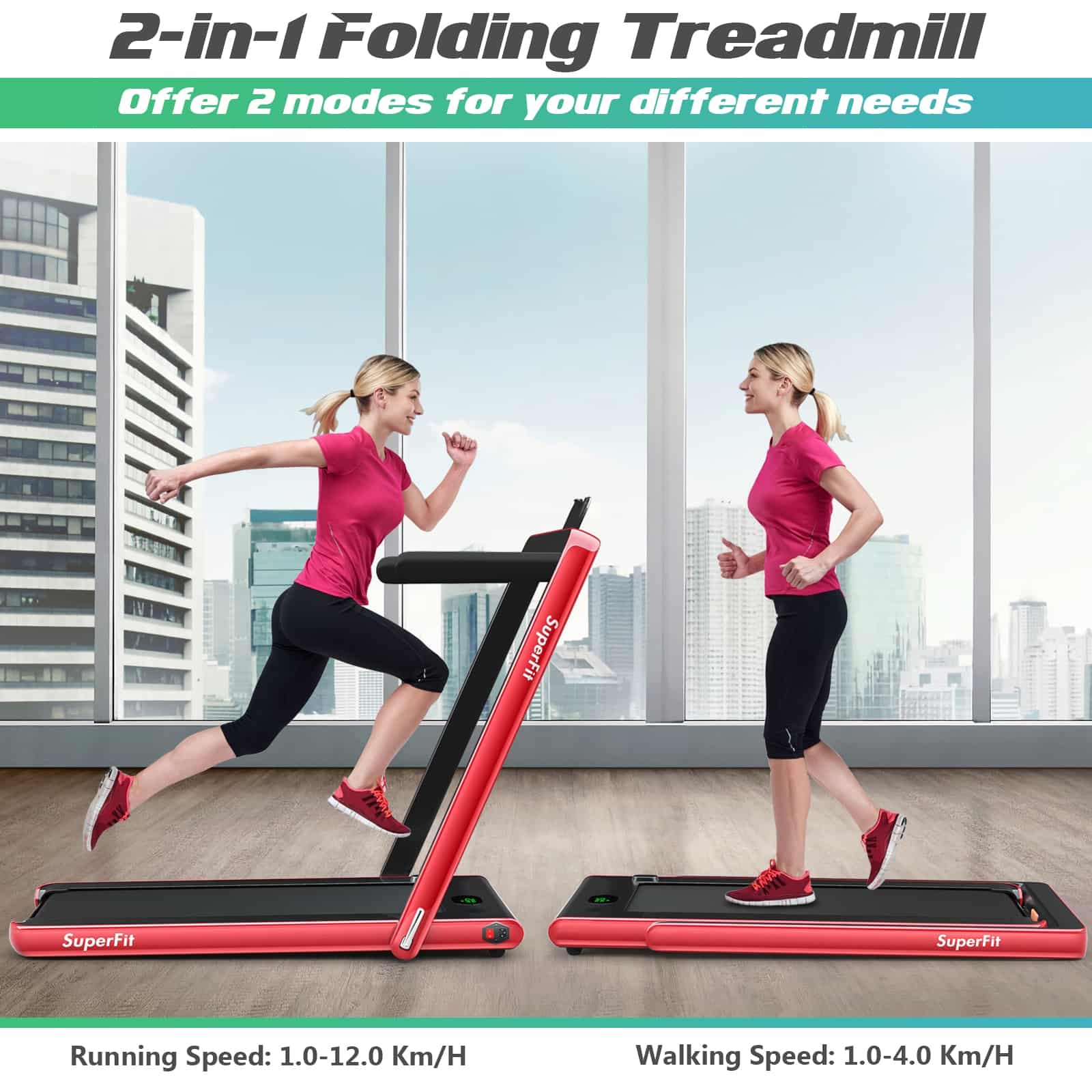2 in 1 Folding Treadmill with Bluetooth Speaker Remote Control