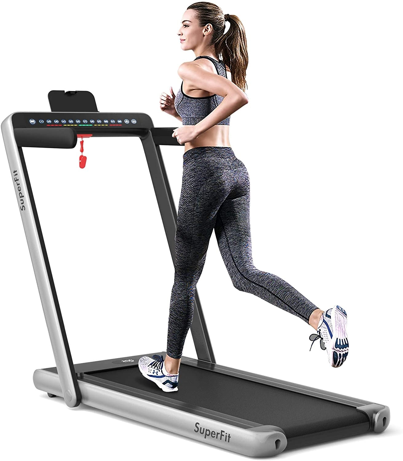 2-in-1 Electric Motorized Folding Treadmill with Dual Display