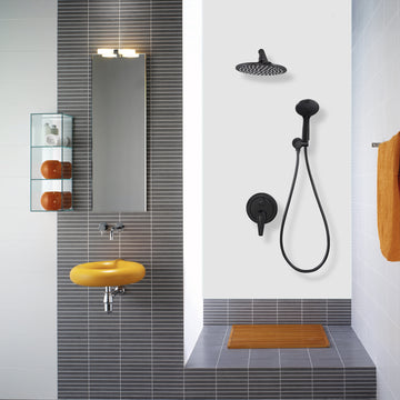 Boyel Living 9 in. Wall Mounted Dual Shower Heads with Pressure Balance Round-In Valve in Matte Black