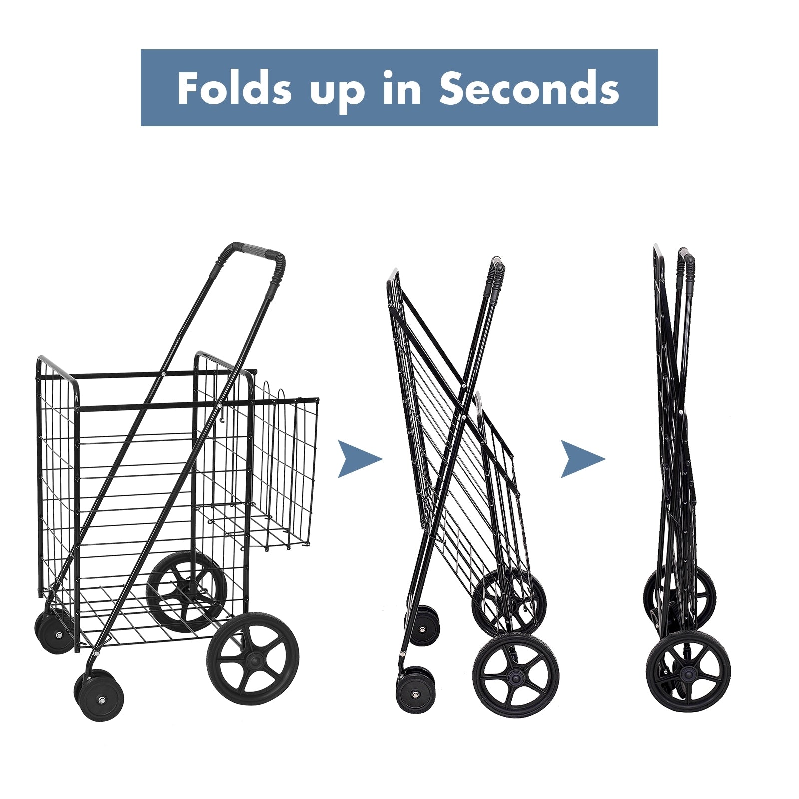 Folding Shopping Cart with Swiveling Wheels and Dual Storage Baskets