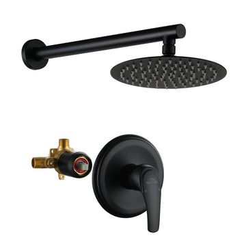 1 Spray Patterns with 2.1 GPM 8 in. Wall Mount Fixed Shower Head with Valve Included in Matte Black