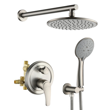 5 Spray Patterns with 2.4 GPM 9 in. Wall Mount Dual Shower Heads with Valve Included in Brushed Nickel