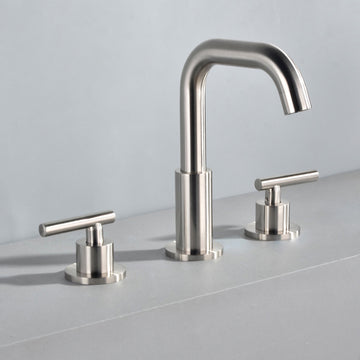 Boyel Living 8 in. Widespread 2-Handle Mid-Arc Bathroom Faucet with Valve and cUPC Water Supply Lines in Brushed Nickel