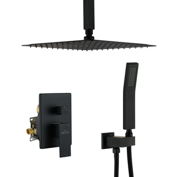 12-In Ceiling Mounted Shower System with Valve (Matte Black)