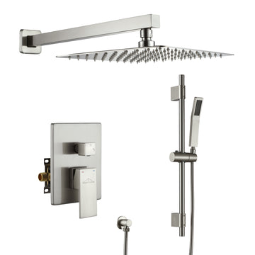 Boyel Living 2.5 GPM Wall Mount Dual Shower Heads, Shower System with Handheld in Brushed Nickel 10/12 in.