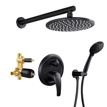 Boyel Living 9 in. Wall Mounted Dual Shower Heads with Pressure Balance Round-In Valve in Matte Black