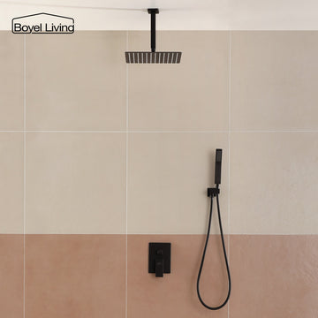 12-In Ceiling Mounted Shower System with Valve (Matte Black)