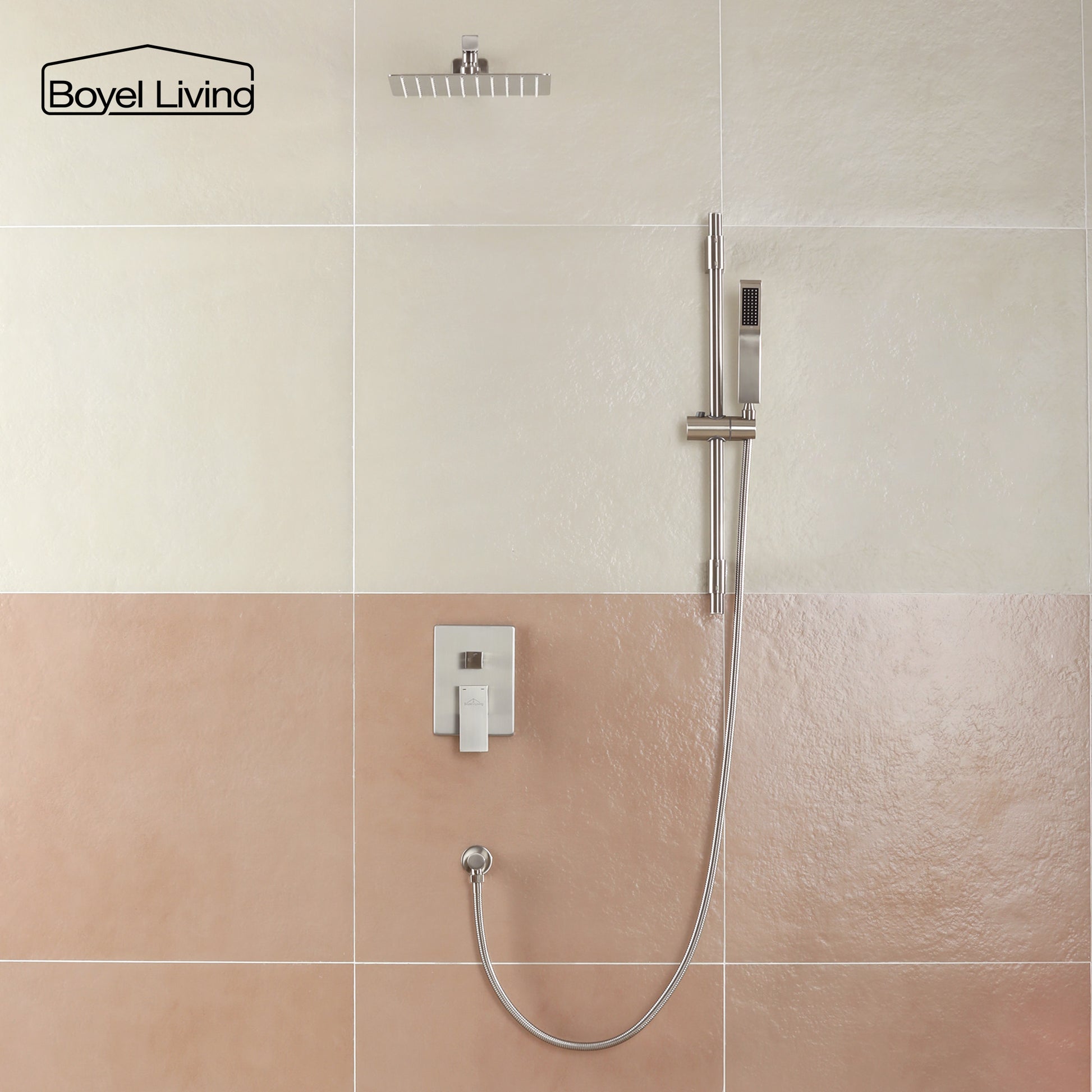 Boyel Living 2.5 GPM Wall Mount Dual Shower Heads, Shower System with Handheld in Brushed Nickel