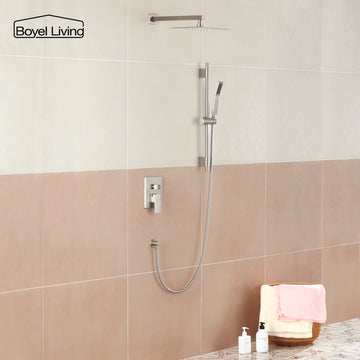 Boyel Living 2.5 GPM Wall Mount Dual Shower Heads, Shower System with Handheld in Brushed Nickel 10/12 in.