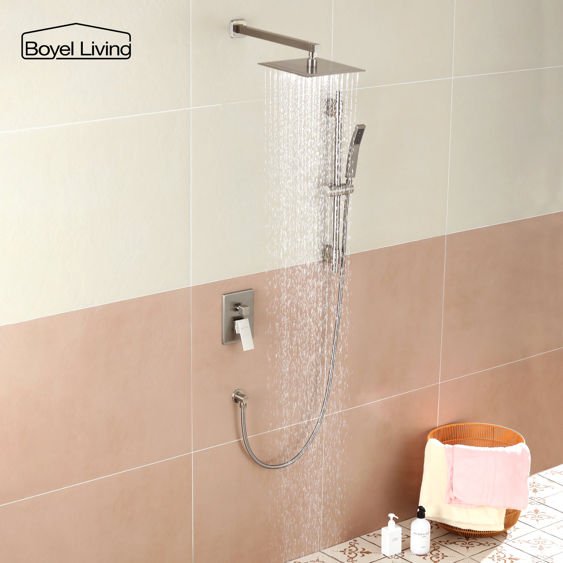 Wall Mount Shower System with Handheld in Brushed Nickel