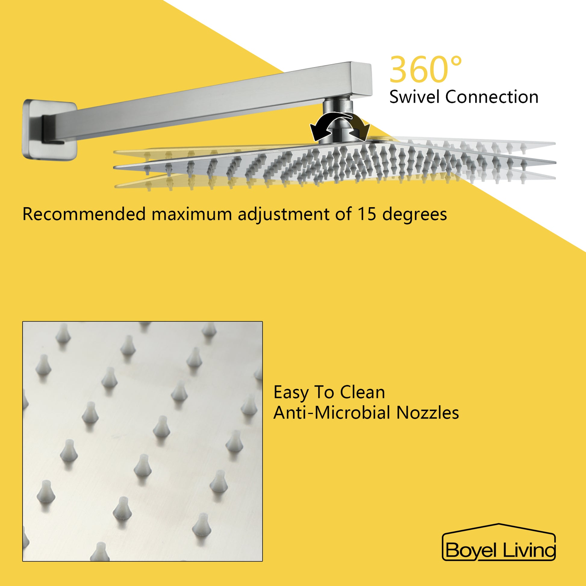 360 degrees swivel connection shower head with Anti-Microbial Nozzles