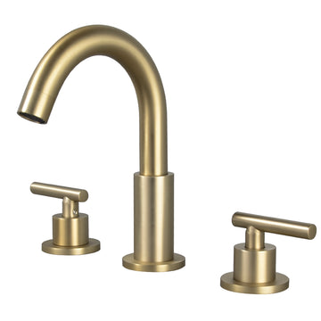 Boyel Living 8 in. Widespread 2-Handle Mid-Arc Bathroom Faucet with Valve and cUPC Water Supply Lines in Brushed Gold