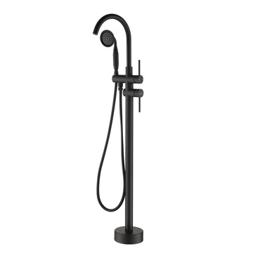 6 GPM Freestanding Bathtub Faucet with Hand Held Shower and Double Handle (Matte Black)