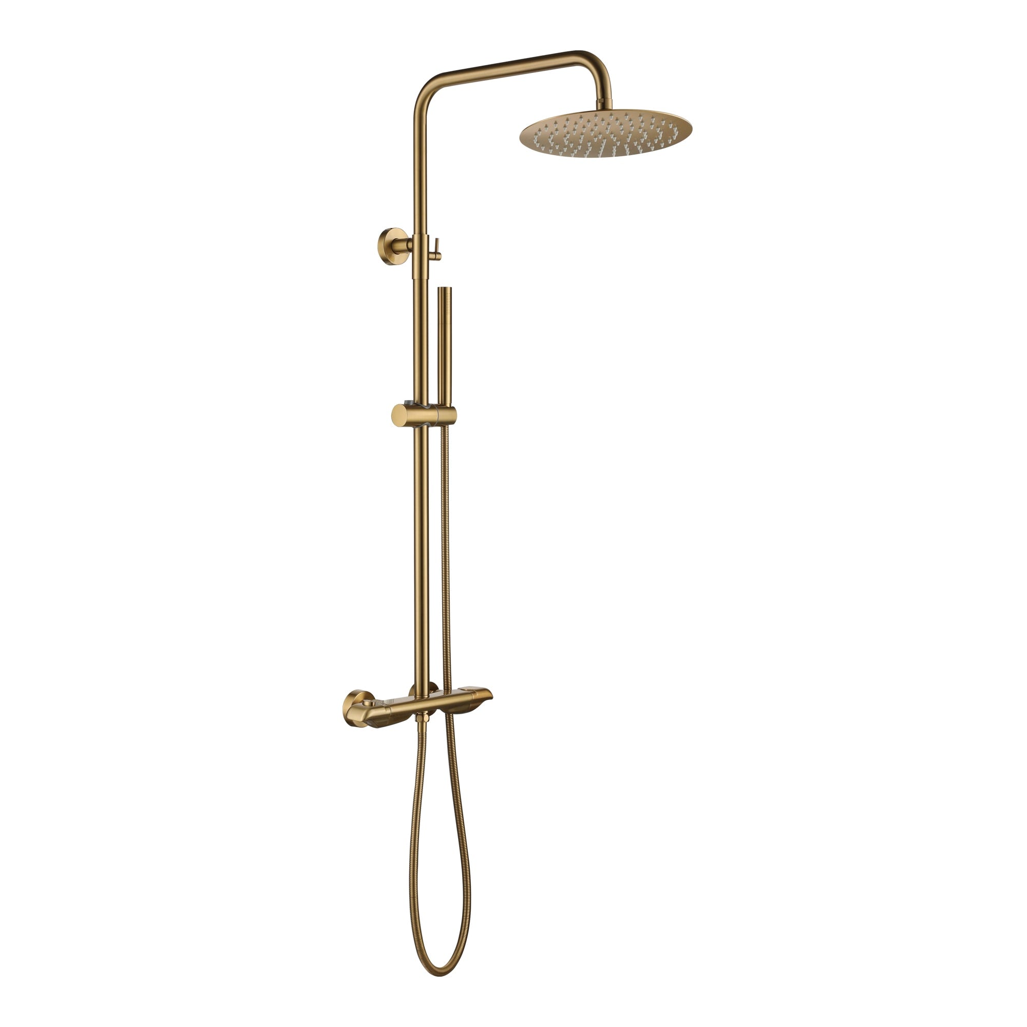 5GPM Shower System with 47-Inch Adjustable Slide Bar, Round Rainfall Shower Head and Handheld Shower (Brushed Gold)