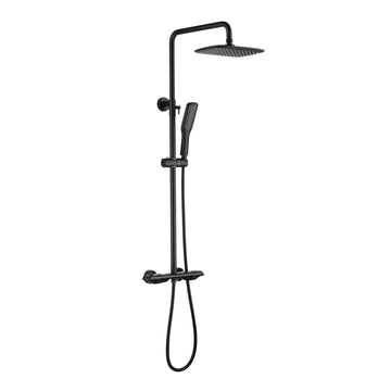 5GPM Shower System with Adjustable Slide Bar, Rounded Rectangle Rainfall Shower Head and Handheld Shower (Matte Black)