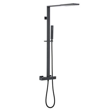 5GPM Shower System with 40-Inch Slide Bar, Rectangle Rainfall Shower Head and Handheld Shower (Matte Black)